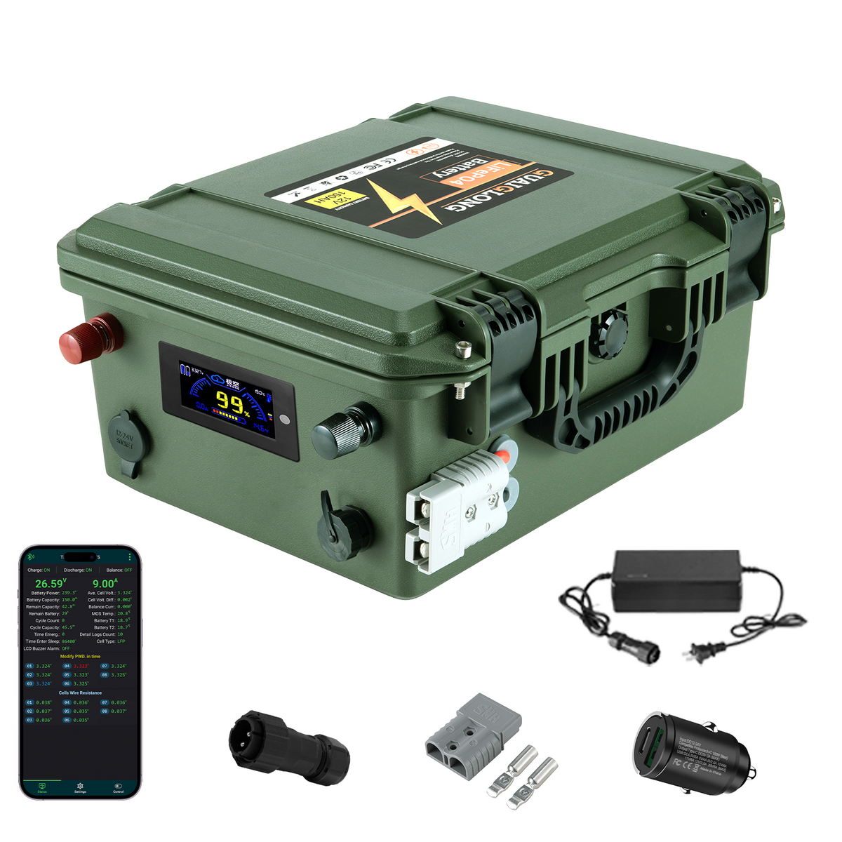 12V 150Ah Bluetooth LiFePO4 Lithium Battery, 200A BMS, 1920Wh Energy