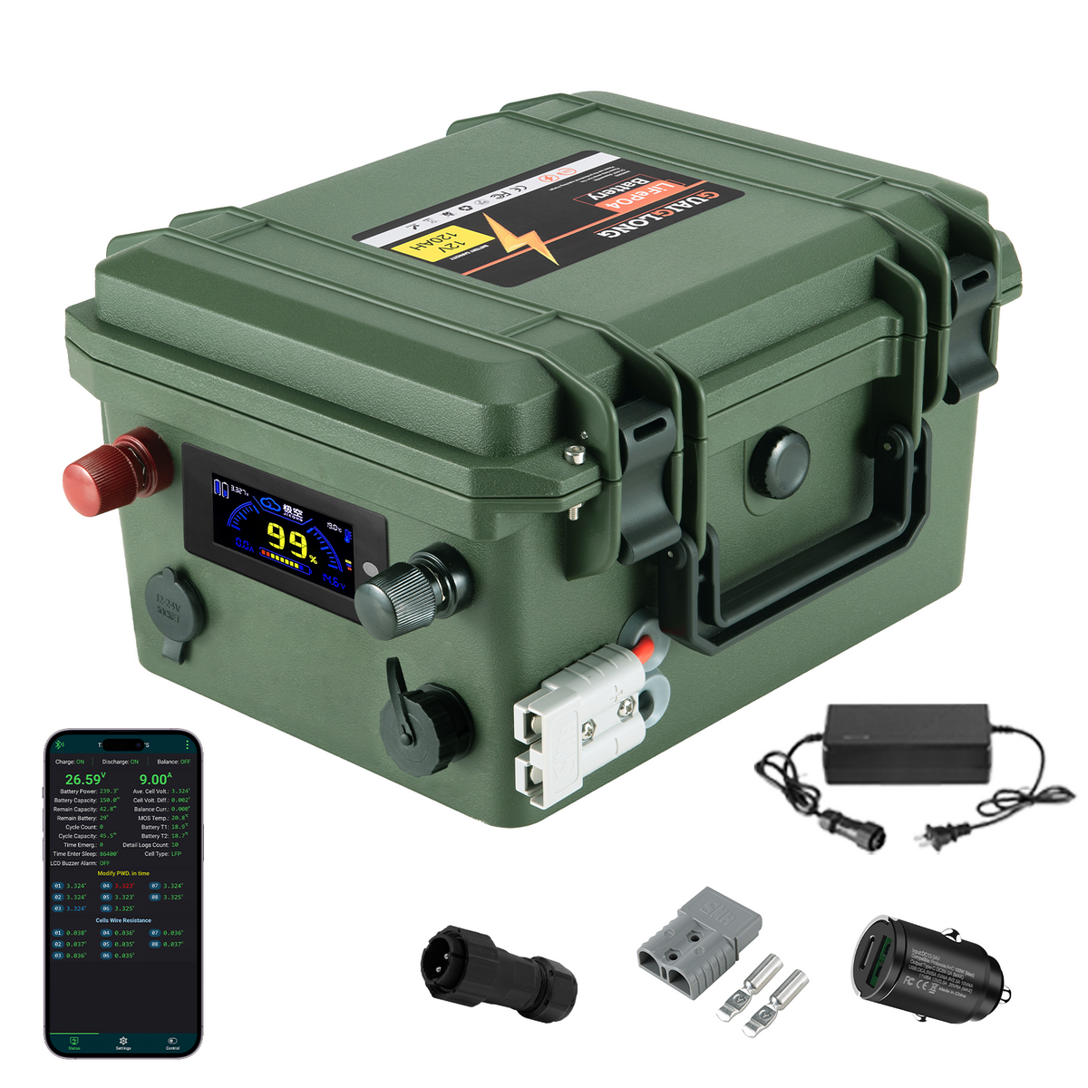 12V 120Ah Bluetooth Lithium Battery- 1536Wh Energy,Trolling Motor, Marine, RV, Fish Finder Battery