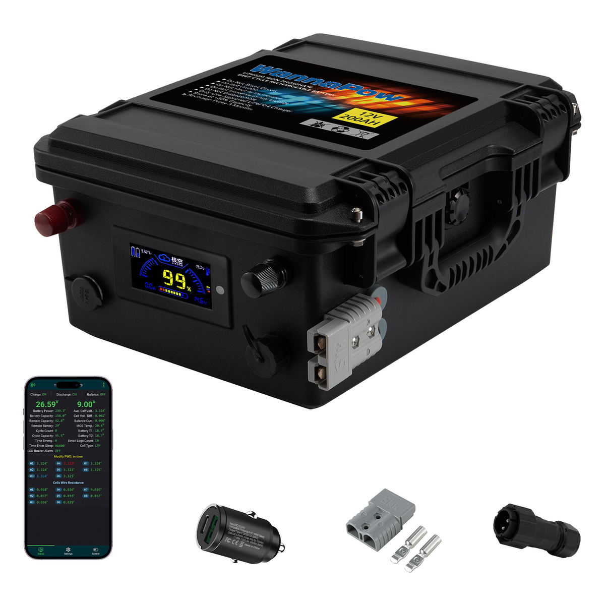 12V 200AH LiFePO4 Battery,200A BMS,Marine Battery