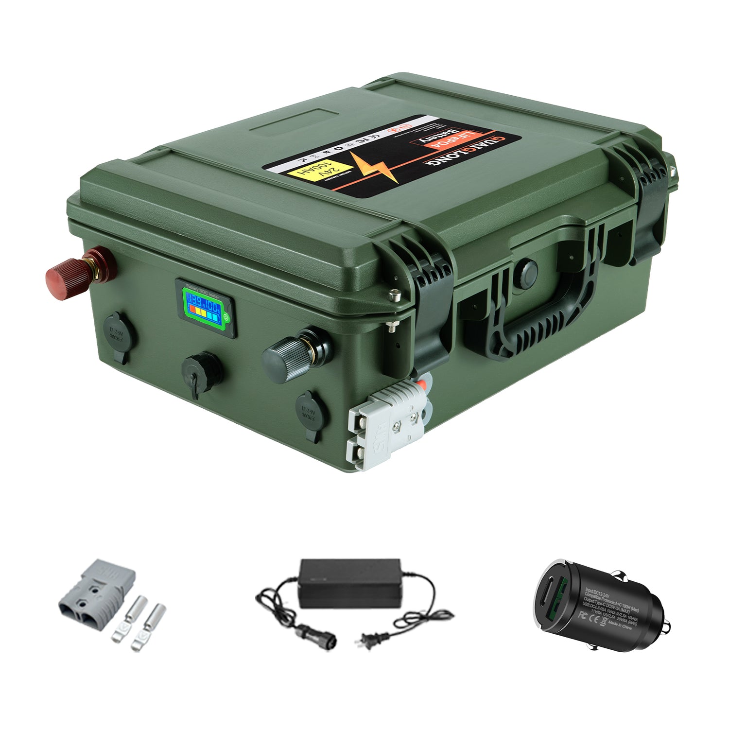 GuaiGLong 24V 100Ah LiFePO4 Lithium Battery,Build-In 120A BMS,2560Wh Energy