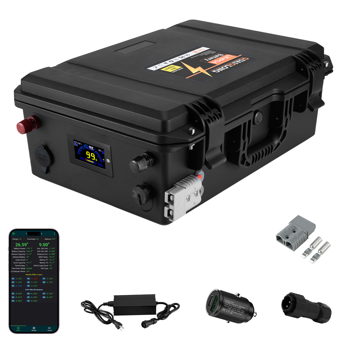 36V 150Ah Bluetooth Lithium Golf Cart Battery, 120A BMS, 5760Wh Energy