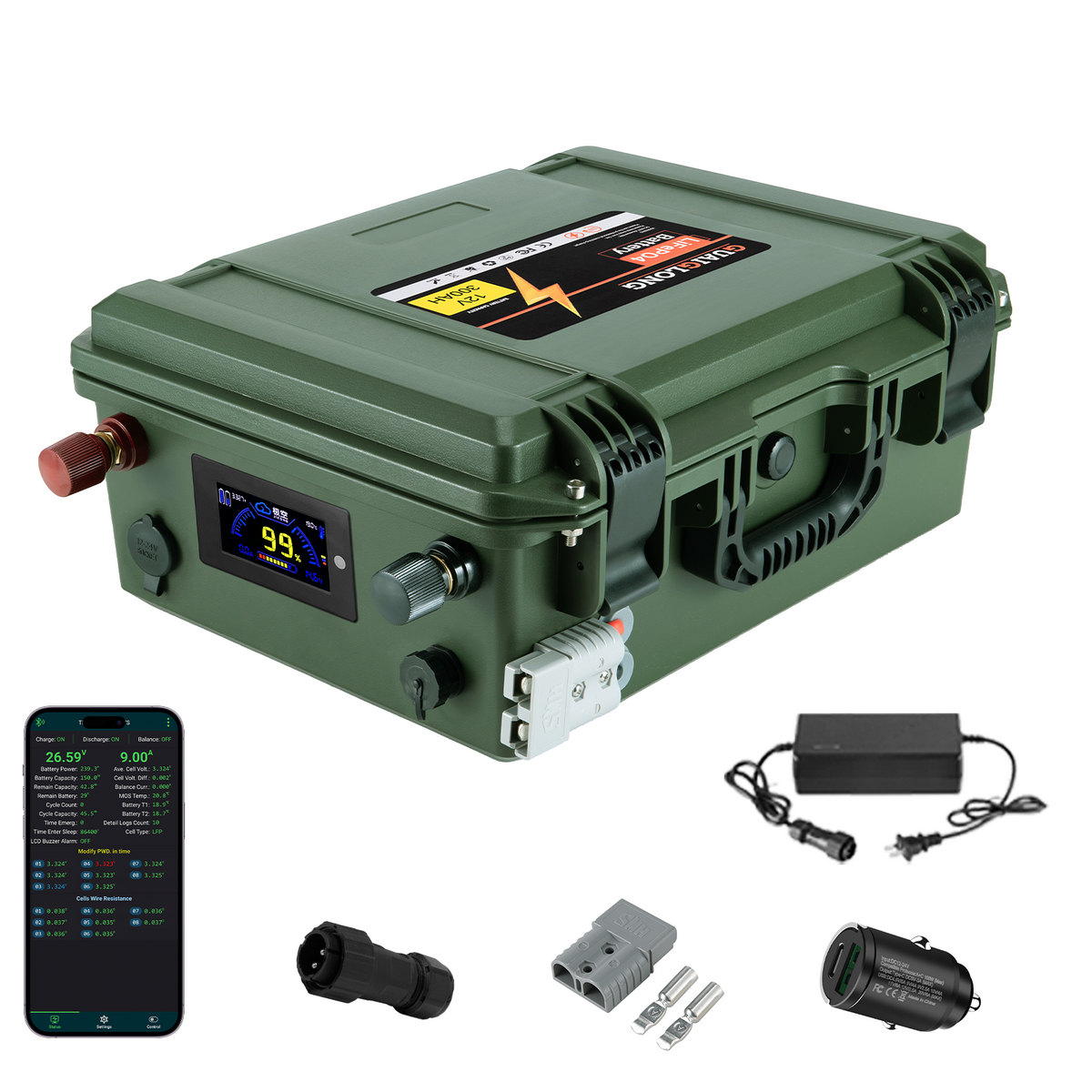 12V 300Ah Bluetooth LiFePO4 Lithium Battery,200A BMS, 3840Wh Energy