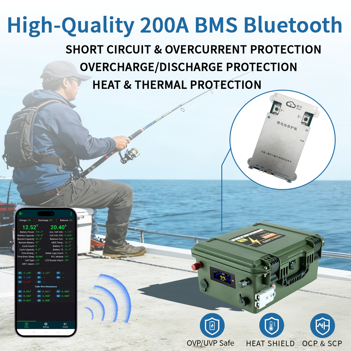 12V 150Ah Bluetooth LiFePO4 Lithium Battery, 200A BMS, 1920Wh Energy